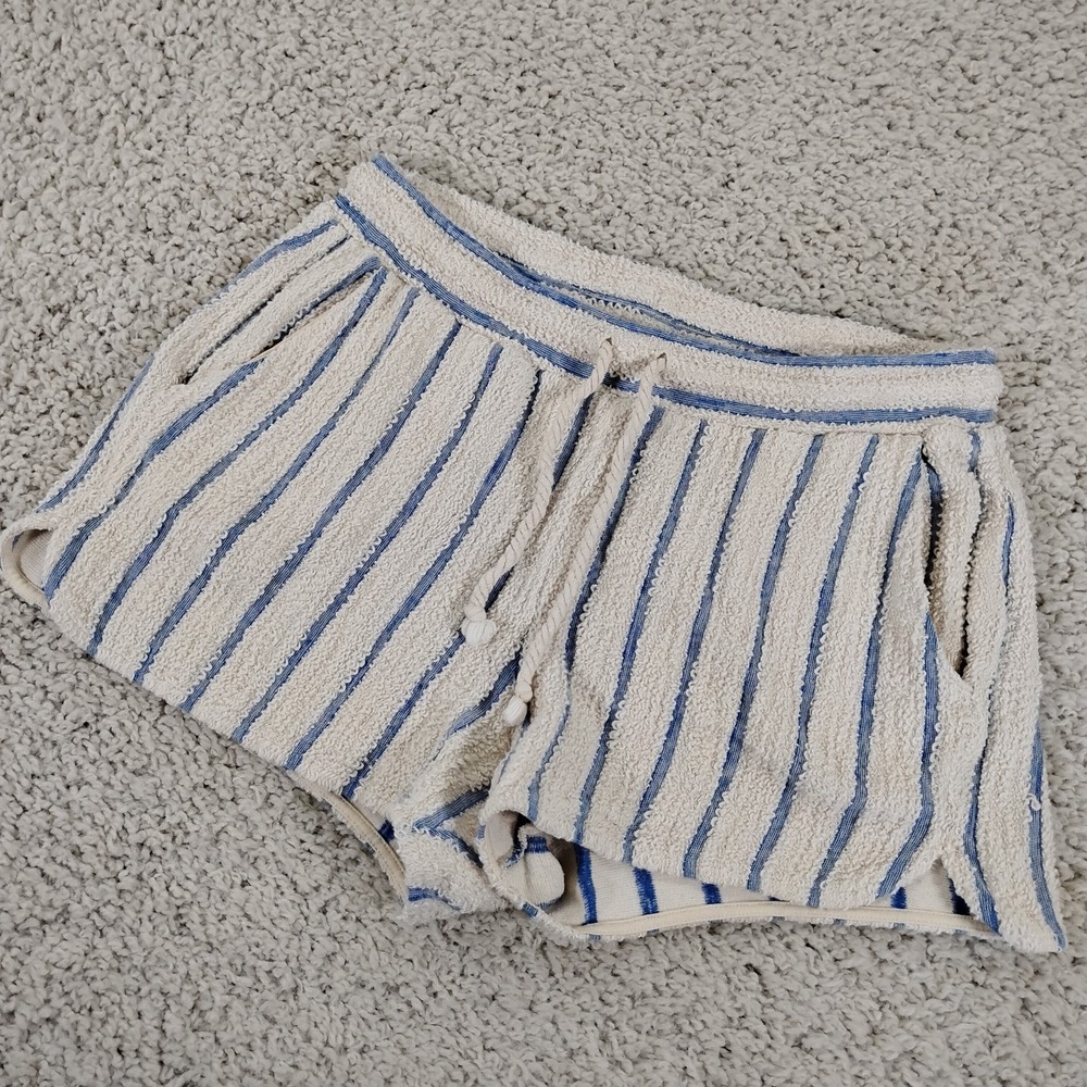 Faherty Shorts Women Medium Pacifica Terry Cloth Striped Drawstring Coastal Surf